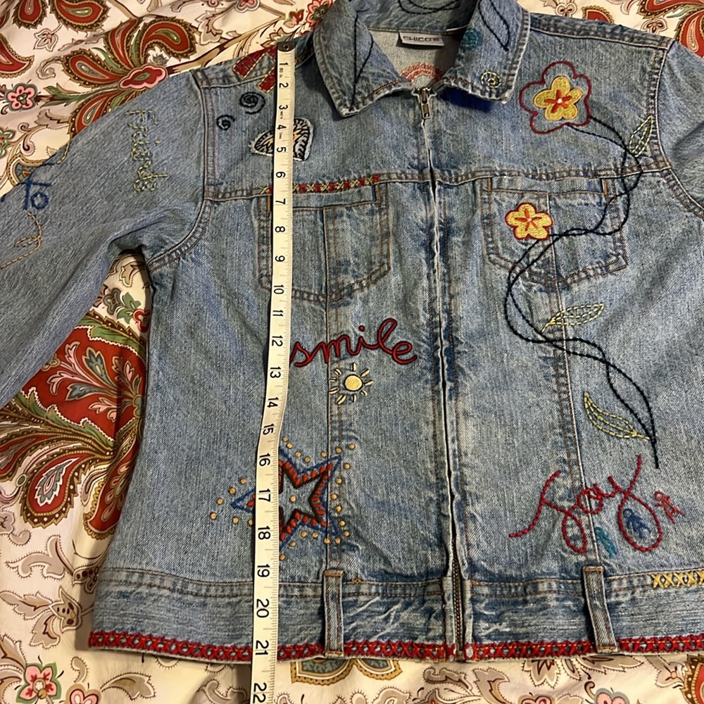 CHICO’S Denim Jean Jacket Love Dream Peace - Picture 9 of 10
